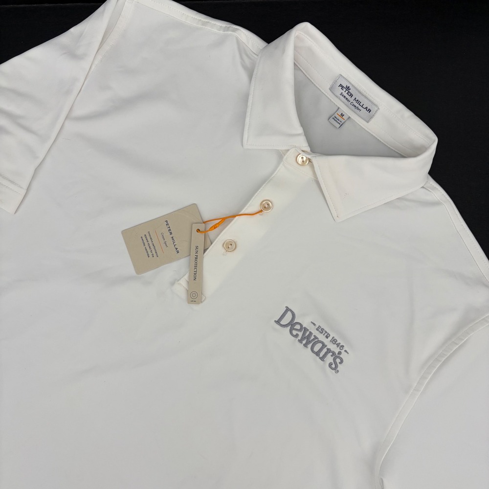 Peter Millar Polo Shirt Mens M White Dewars Embroidered Crown Sport Career Work
